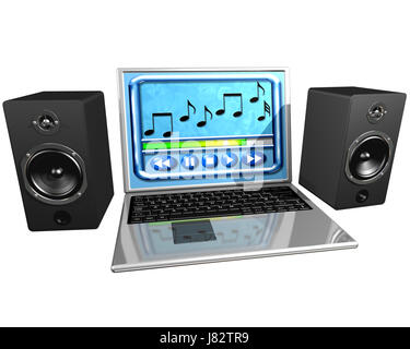 entertainment music player download white computers computer speakers blue Stock Photo