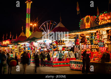 Evergreen State Fair at twilight with game booths at night Monroe Washington State USA Stock Photo