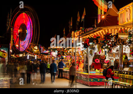 Evergreen State Fair at twilight with game booths at night Monroe Washington State USA Stock Photo