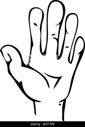 Cartoon line drawing of human hand with open palm Stock Vector