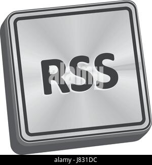 RSS button 3D key in brushed metal Stock Vector