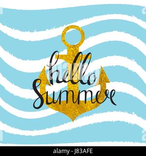 Abstract Design Summer Bakground with Anchor and Sea Wave . Vector Illustration Stock Vector