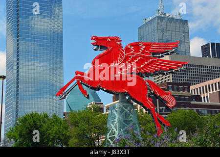 The iconic Pegasus 'flying horse' sat on top of the Magnolia Building in downtown Dallas for 60 years before being restored at the Omni Hotel Plaza. Stock Photo