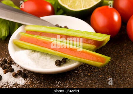 alcohol vodka jelly stick tomato red bar tavern glass chalice tumbler pepper Stock Photo