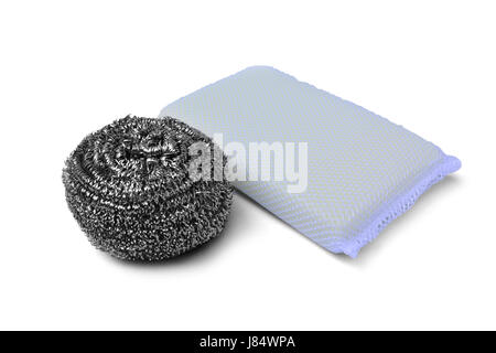 Steel wire wool scrub and scrub pad isolated on white background Stock Photo