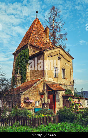 Sighisoara, Romania - July 26, 2014: Old Ropers' Tower, one of the oldest buildings in Sighisoara, dating from the 13th century. Stock Photo