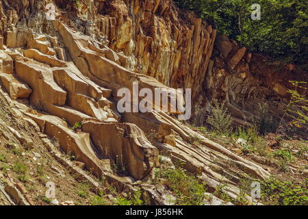 Tectonic rock layers. Rock backgrounds and textures. Stock Photo