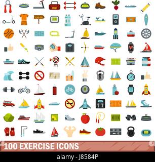 100 exercise icons set, flat style Stock Vector Image & Art - Alamy