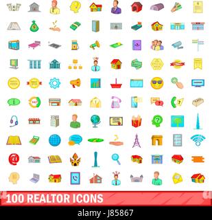 100 realtor icons set, cartoon style Stock Vector