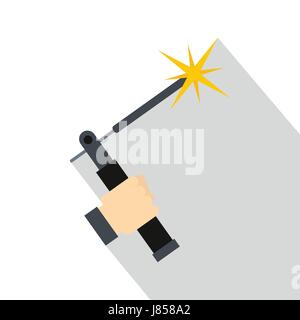 Mig welding torch in hand icon, flat style Stock Vector