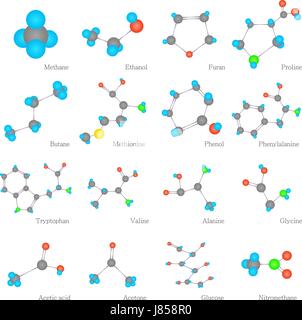 Molecules substances icons set, flat style Stock Vector