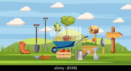 Gardener tools icons set, cartoon style Stock Vector