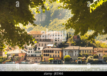 italian picturesque romantic lake San Giulio island of Orta lake in Piedmont region, Novara province Italy Stock Photo