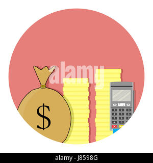 Transfer of funds with credit card. Transfer money, remittance and bank transfer with terminal. Vector illustration Stock Photo