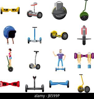 Scooter balance icons set, cartoon style Stock Vector
