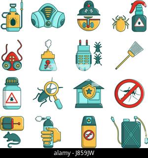 Pest control tools icons set, cartoon style Stock Vector