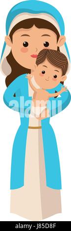 Cute Virgin Mary Holding Baby Jesus Cartoon Stock Vector Art ...