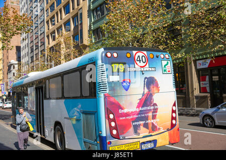 Sydney bus at a bus stop in York street in the city centre,Sydney,Australia Stock Photo