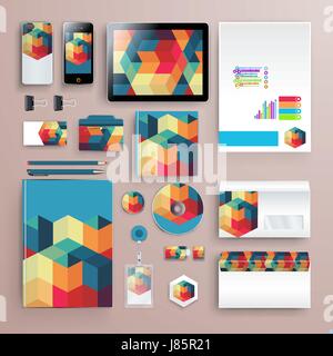 Corporate identity template with color elements. Vector company business style for brandbook, report and guideline. Stock Vector
