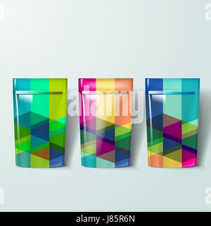 Mockup template for branding and product designs. Isolated realistic plastic flow pack with unique design. Easy to use for advertising branding and ma Stock Vector