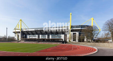 Signal Iduna Park, formerly Westfalenstadion, football stadium, in the foreground Stadion Rote Erde, Dortmund, Ruhr area Stock Photo