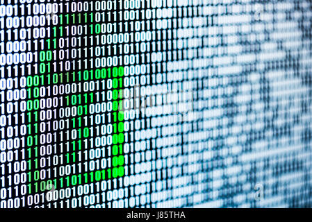 unlocked green locker in a binary sequence figuring uncrypted data on screen Stock Photo