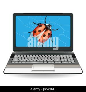 broken laptop computer destroy by a bug Stock Vector