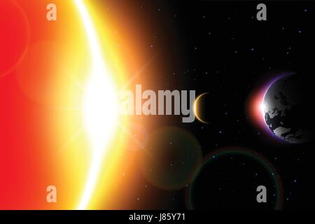 Solar Eclipse ( Vector ) . Moon move around the world and hide sunlight . Stock Vector
