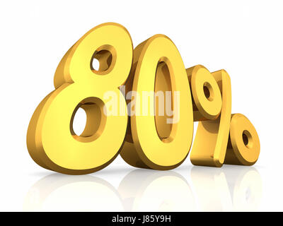number percent percentage cartoon eighty gold calculation isolated stock Stock Photo