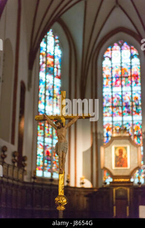 Jesus Christ on the cross inside St John's Archcathedral, Warsaw. Stock Photo