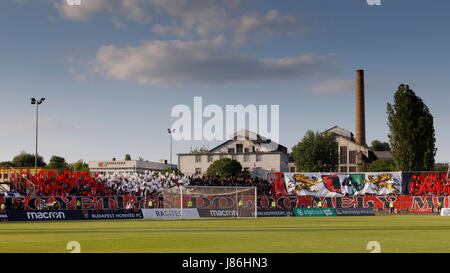 BUDAPEST, HUNGARY - MAY 7: Ultra fans of Ferencvarosi TC show support  during the Hungarian OTP Bank