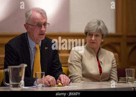 Maidenhead, UK. 27th May, 2017. Tony Hill, Liberal Democrat candidate for the Maidenhead constituency, answers a question at a hustings event for the forthcoming general election at the High Street Methodist Church. Credit: Mark Kerrison/Alamy Live News Stock Photo