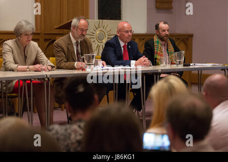 Maidenhead, UK. 27th May, 2017. Derek Wall, Green Party candidate for the Maidenhead constituency, answers a question at a hustings event for the forthcoming general election at the High Street Methodist Church. Credit: Mark Kerrison/Alamy Live News Stock Photo