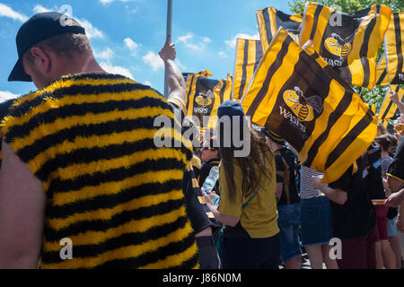 Twickenham, UK. 27th May, 2017. Wasps fans outside the stadium before kick off of their match versus Exeter Chiefs Credit: On Sight Photographic/Alamy Live News Stock Photo