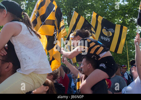 Twickenham, UK. 27th May, 2017. Wasps fans outside the stadium before kick off of their match versus Exeter Chiefs Credit: On Sight Photographic/Alamy Live News Stock Photo