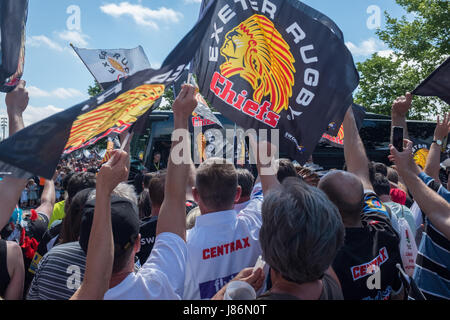Twickenham, UK. 27th May, 2017. Chiefs fans outside the stadium before the match they won against Wasps Credit: On Sight Photographic/Alamy Live News Stock Photo