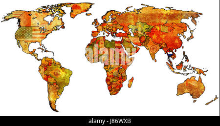 isolated, political, colour, asia, africa, europe, wall, america, thailand, Stock Photo