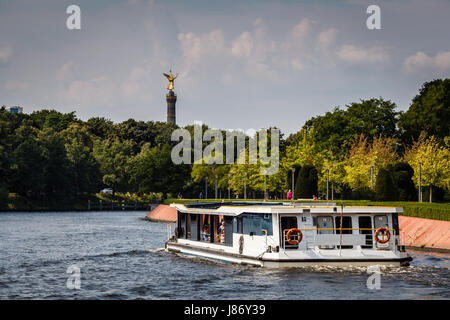 View on Victory Column in Tiergarten Park from Spree River, Berlin, German Stock Photo