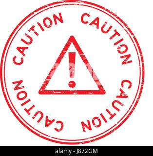 Grunge red caution with sign round rubber seal stamp Stock Vector