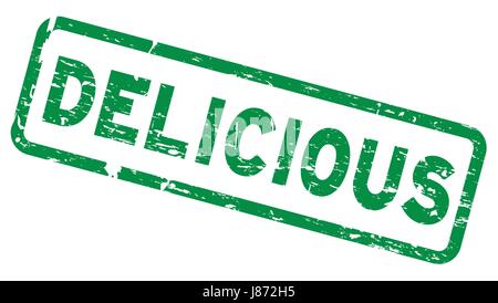 Grunge green delicious square rubber seal stamp Stock Vector