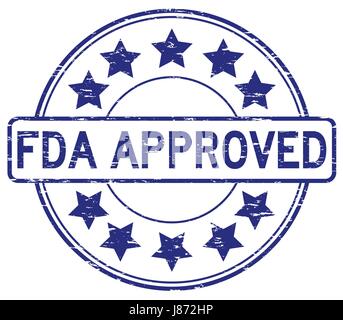 Grunge blue FDA approved with star icon round rubber seal stamp on white background Stock Vector