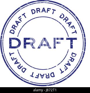 Grunge blue draft round rubber stamp on white background Stock Vector