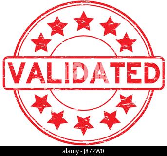 Grunge red validate with star icon round rubber stamp Stock Vector