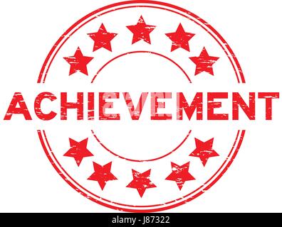 Grunge red achievement  with star icon round rubber seal stamp on white background Stock Vector