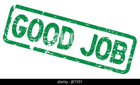 Grunge green good job square rubber seal stamp Stock Vector