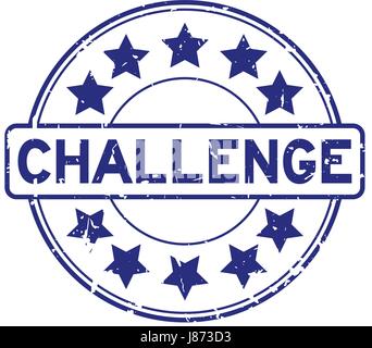 Grunge blue challenge with star icon round rubber seal stamp Stock Vector