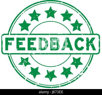 Grunge green feedback with star icon round rubber seal stamp Stock Vector