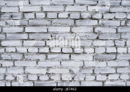 Fragment of old brick fence whitewashed by lime, relief surface with good textutes Stock Photo
