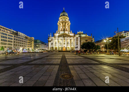 German Cathedral on Gendarmenmarkt Square at Night, Berlin, Germany Stock Photo
