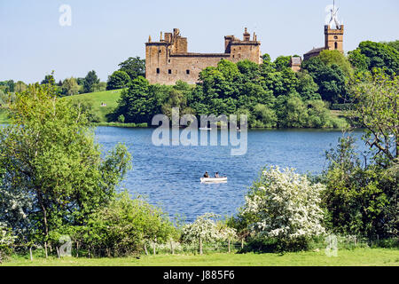 Linlithgow Palace viewed from the west across Linlithgow Loch in Linlithgow West Lothian Scotland UK Stock Photo